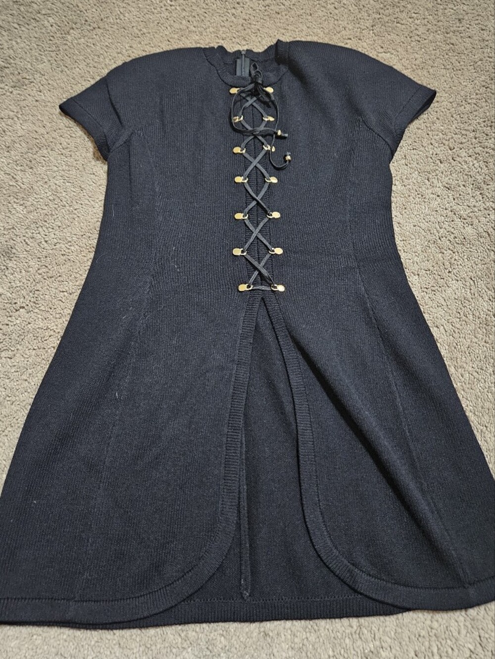 St. John Vibtage Rare Black Lace-Up Fit Dress Top